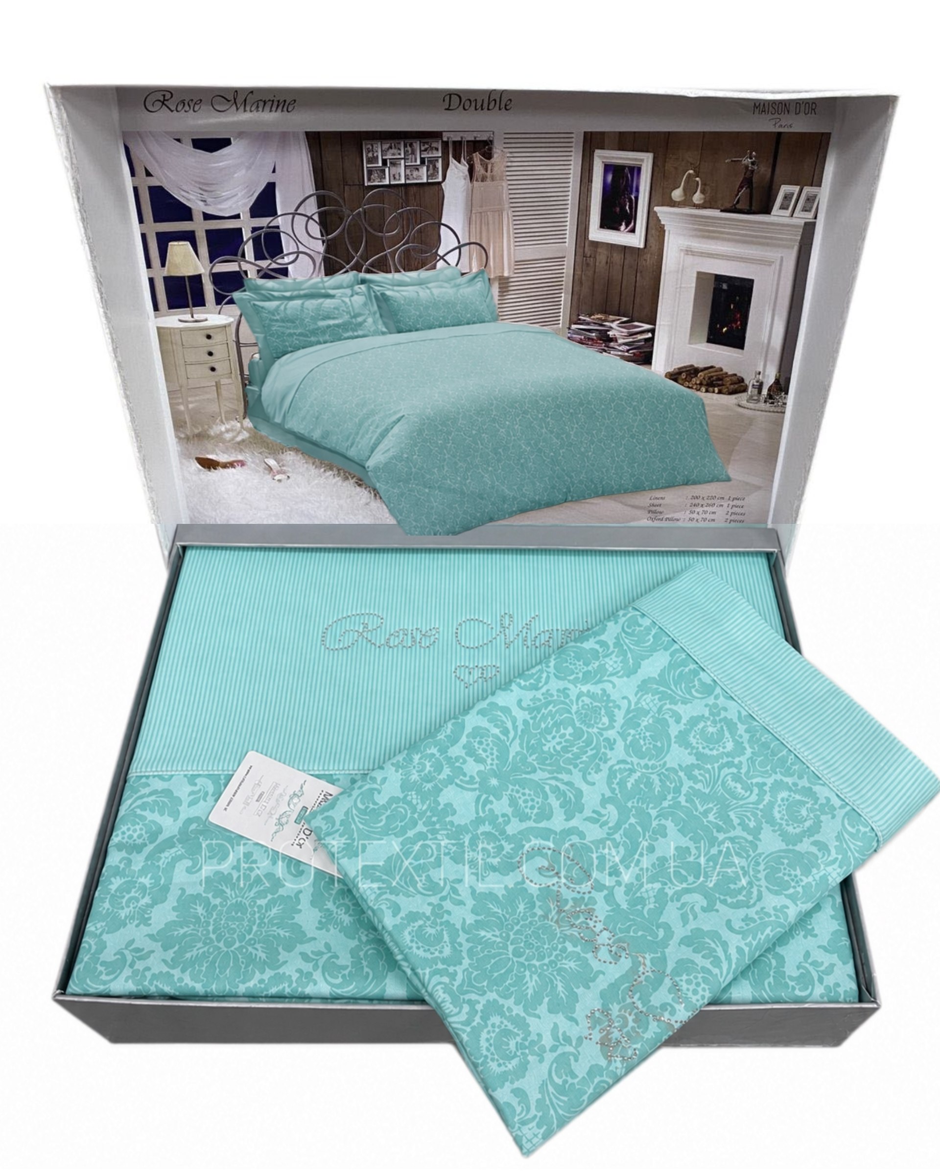 Комплект постільної білизни сатин люкс Maison D'or Rose Marine Ice Blue Сімейний Комплект постільної білизни сатин люкс Maison D'or Rose Marine Ice Blue Сімейний Купити