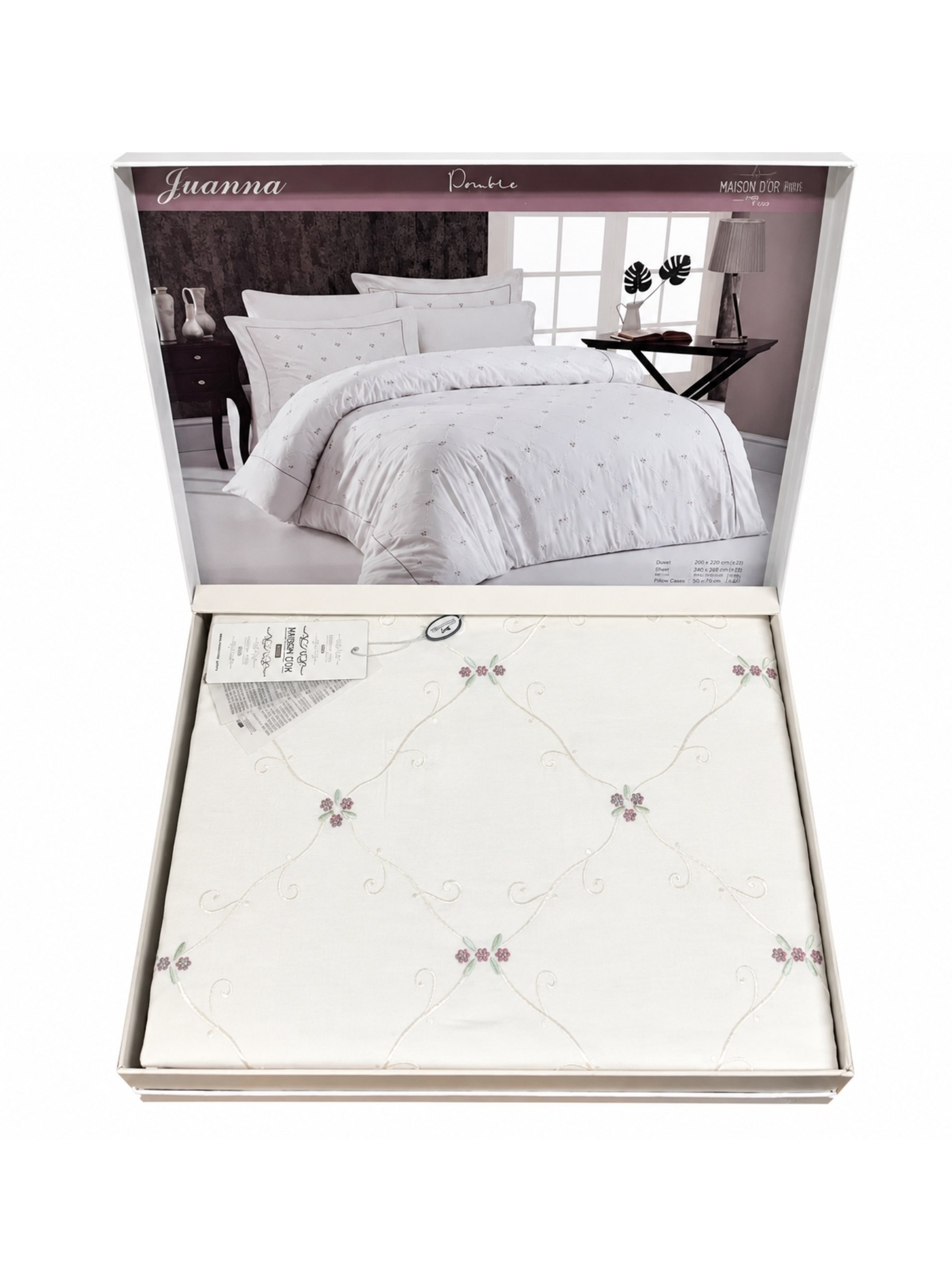 Комплект постільної білизни люкс сатин Maison D'or Juanna Ecru-Dark Lilac Євро Комплект постільної білизни люкс сатин Maison D'or Juanna Ecru-Dark Lilac Євро Купити