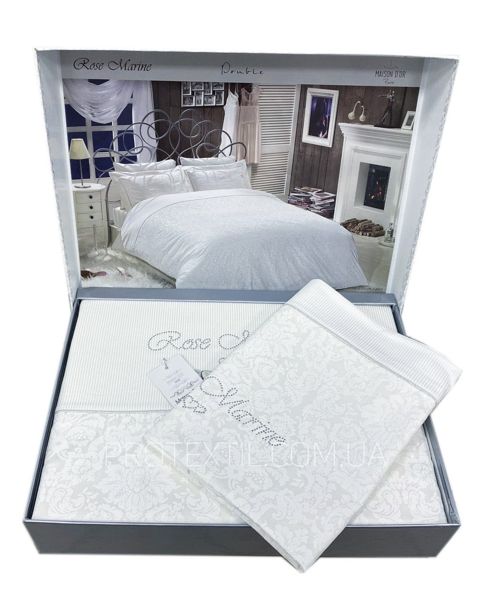 Комплект постільної білизни сатин люкс Maison D'or Rose Marine White Сімейний Комплект постільної білизни сатин люкс Maison D'or Rose Marine White Сімейний Купити