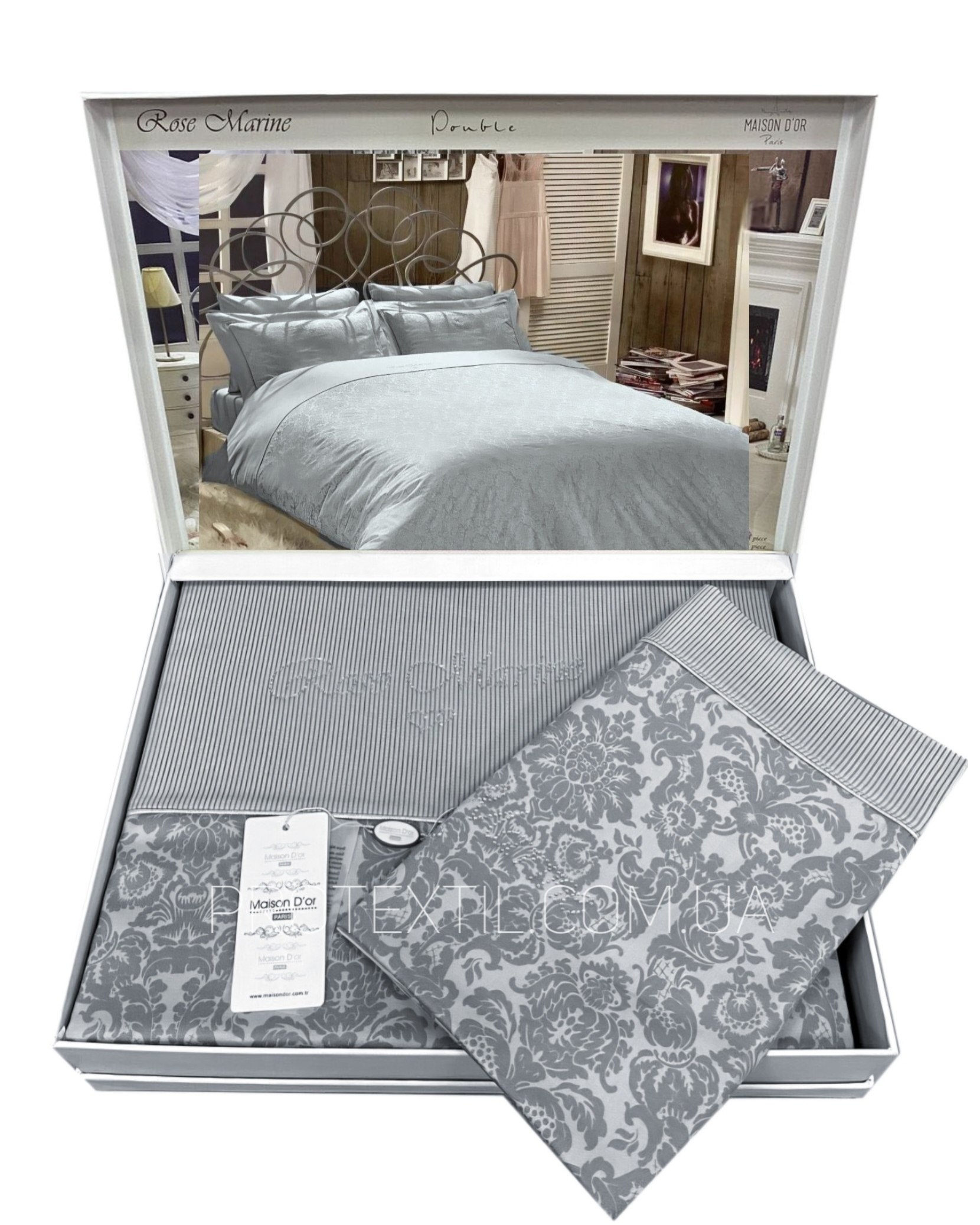 Комплект постільної білизни сатин люкс Maison D'or Rose Marine Grey Сімейний Комплект постільної білизни сатин люкс Maison D'or Rose Marine Grey Сімейний Купити