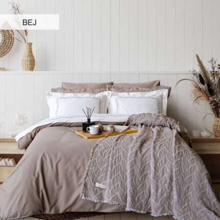 Постільна білизна з пледом піке Istanbul Dafne 200x220 см Beige Купити