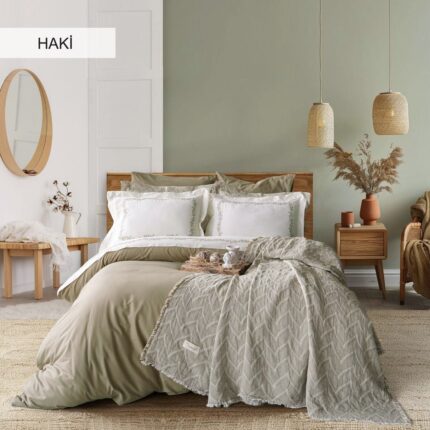 Постільна білизна з пледом піке Istanbul Dafne 200x220 см Haki Купити