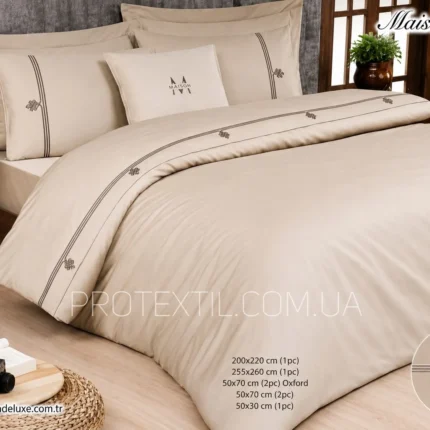 Постільна білизна люкс сатин з вишивкою Maison D'or Deluxe Beige Євро Купити