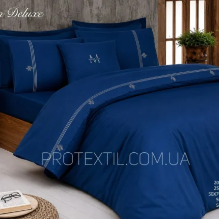 Постільна білизна люкс сатин з вишивкою Maison D'or Deluxe Navy-Brown Євро Купити