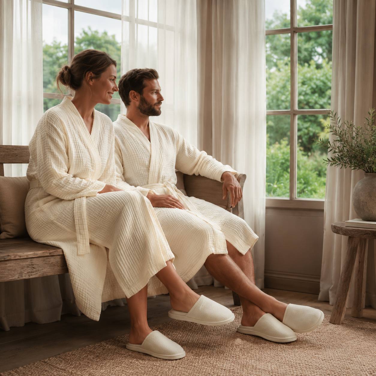 Мусліновий халат Maison D’or Nature Comfort Cream унісекс кремовий =D794&" Купити"