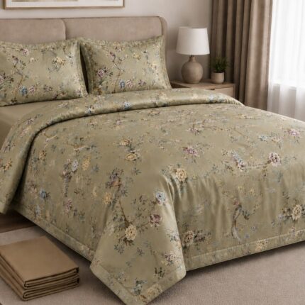 Постільна білизна з єгипетської бавовни з літньою ковдрою Summer Vintage Garden Green