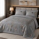 Постільна білизна з єгипетської бавовни з літньою ковдрою Summer Blossom Grey
