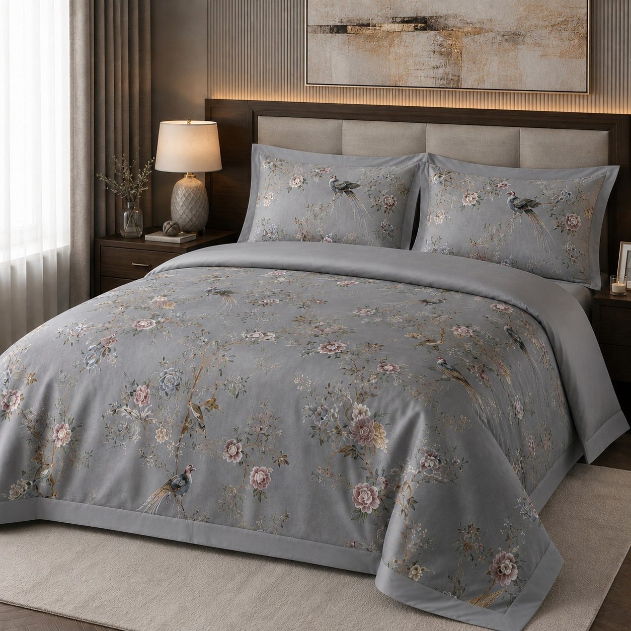 Постільна білизна з єгипетської бавовни з літньою ковдрою Summer Blossom Grey Постільна білизна з єгипетської бавовни з літньою ковдрою Summer Blossom Grey