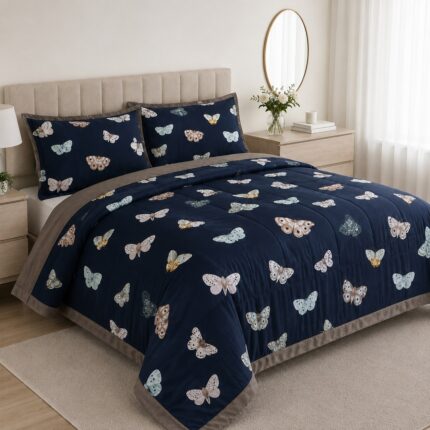 Постільна білизна з єгипетської бавовни з літньою ковдрою Summer Butterfly Blue