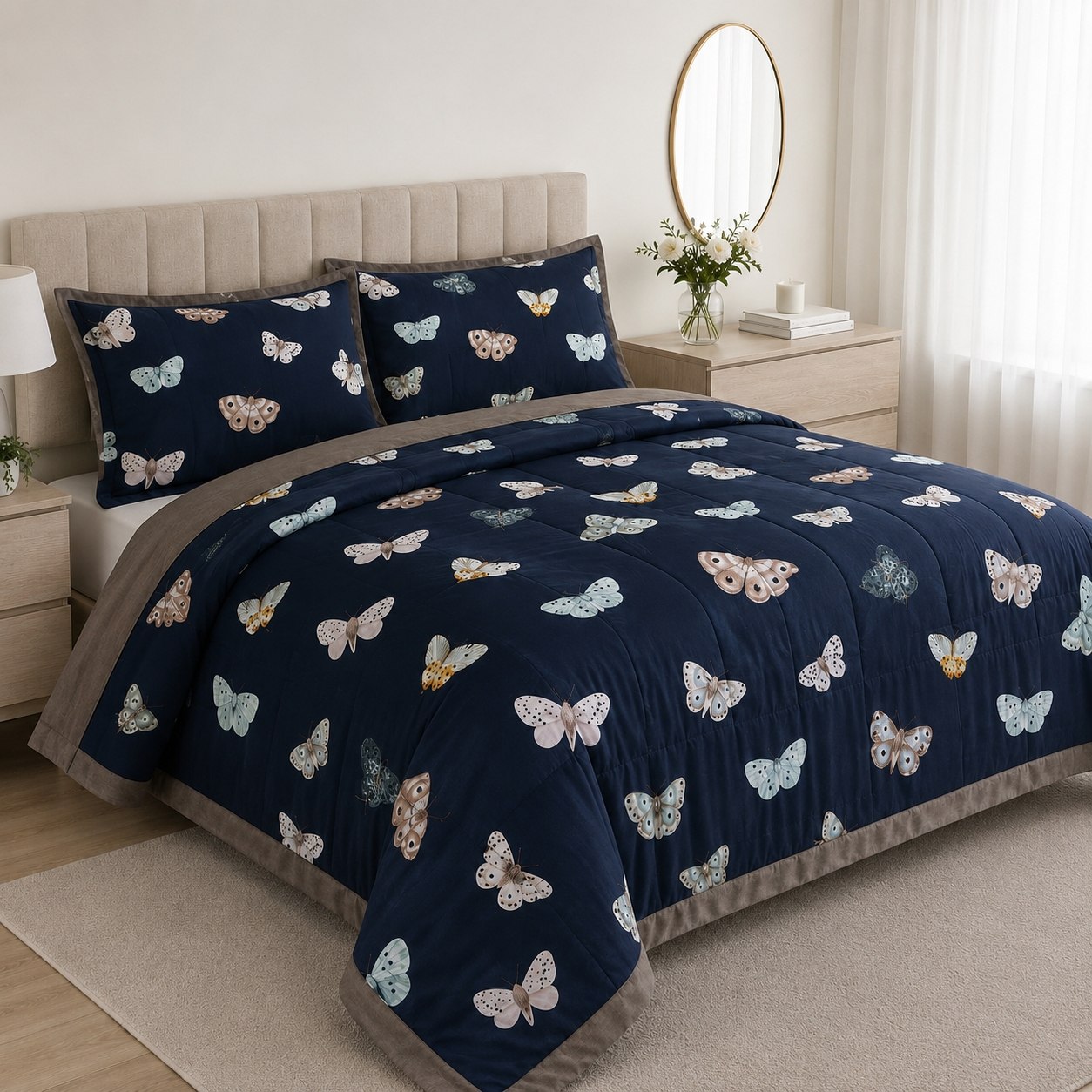 Постільна білизна з єгипетської бавовни з літньою ковдрою Summer Butterfly Blue Постільна білизна з єгипетської бавовни з літньою ковдрою Summer Butterfly Blue