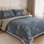 Постільна білизна з єгипетської бавовни з літньою ковдрою Summer Paradise Birds Blue