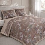 Постільна білизна з єгипетської бавовни з літньою ковдрою Summer Paradise Birds Brown